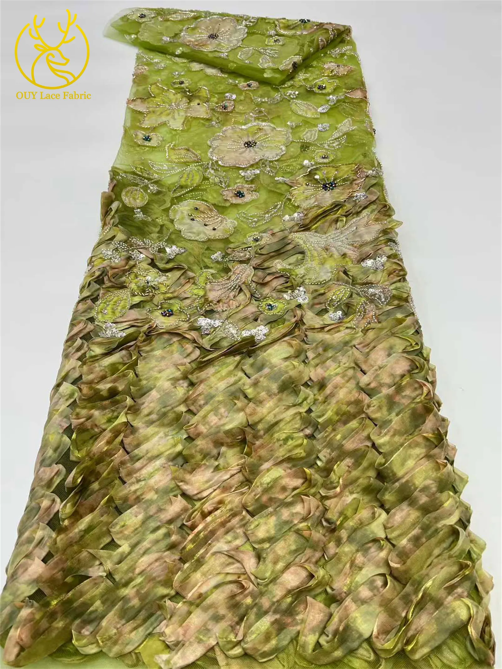 Latest 3D Nigerian African Elegant Women's Dresses Beaded Sequins Fabric French Tulle Embroidered Lace Fabric for Party Wedding