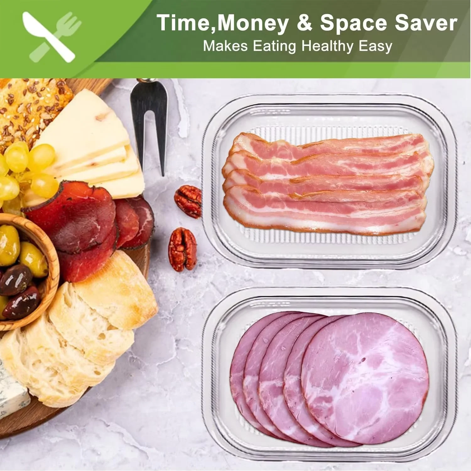 Meat Container for Fridge Bacon Lunch Meat Container for Refrigerator Meal Prep Containers Stackable Food Storage Boxes with Lid image 6