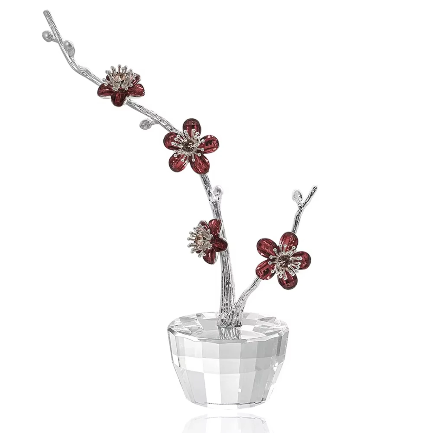 Crystal Plum Flower Figurine Glass Wedding Bouquets Collectible Figurines Decorative Crystal Flowers for  Decor Gift Idea