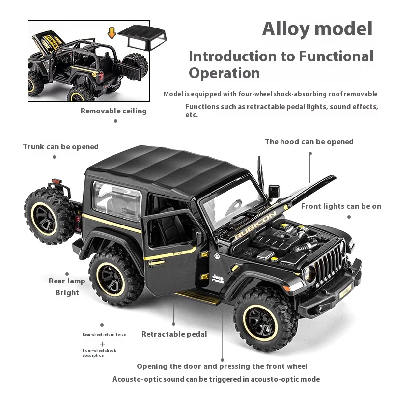 1:32 Wrangler Rubicon Alloy Car Model, Open Door Children's Toys, Off-road Vehicle Model Ornaments for Boys Gifts