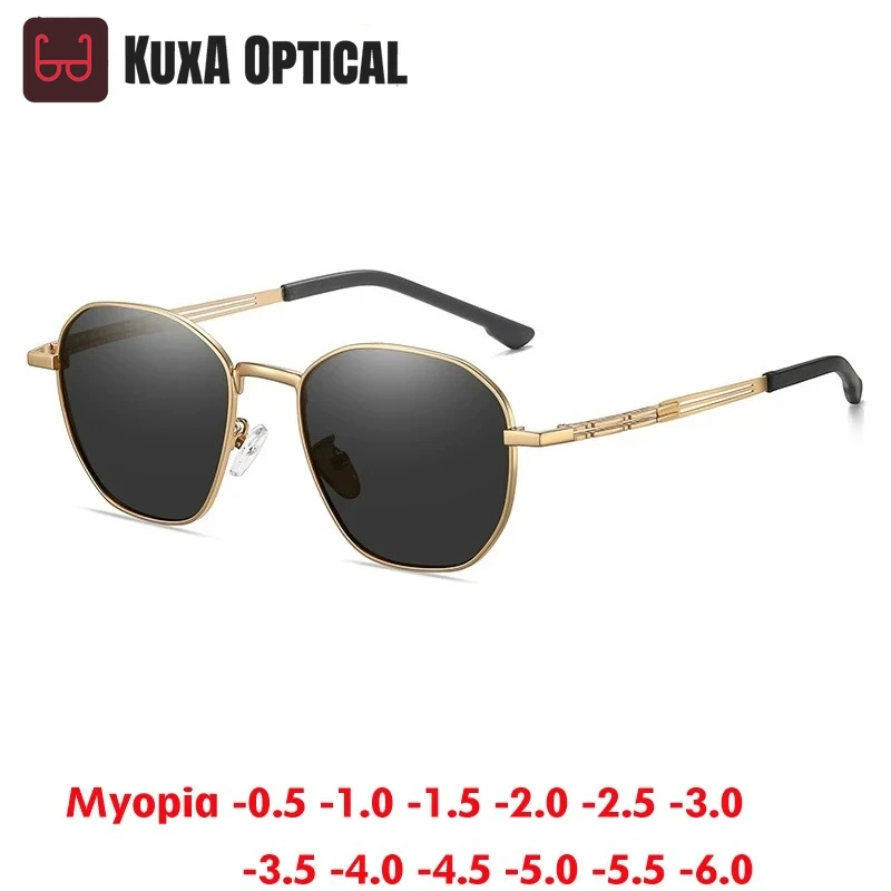 

KUXA мужские 2026 новые поляризационные женские модные солнцезащитные очки для близорукости, сплав UV400, очки, оптика, очки на заказ от -,5 до -6.