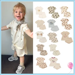 KS Kids Short Sleeve Shorts Set Boys Girls Fruits Animal HomeWear Cotton Round Collar Casual Children Boys Clothes