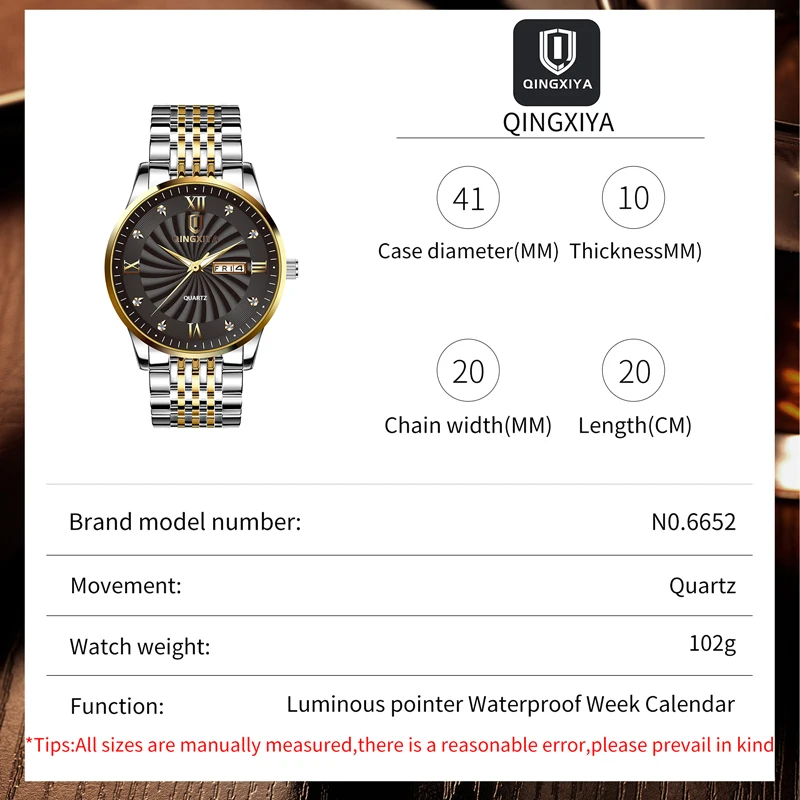 QINGXIYA Orologi da uomo Top Brand di lusso in acciaio inossidabile settimana data orologio al quarzo da uomo impermeabile luminoso orologio da polso alla moda Reloj