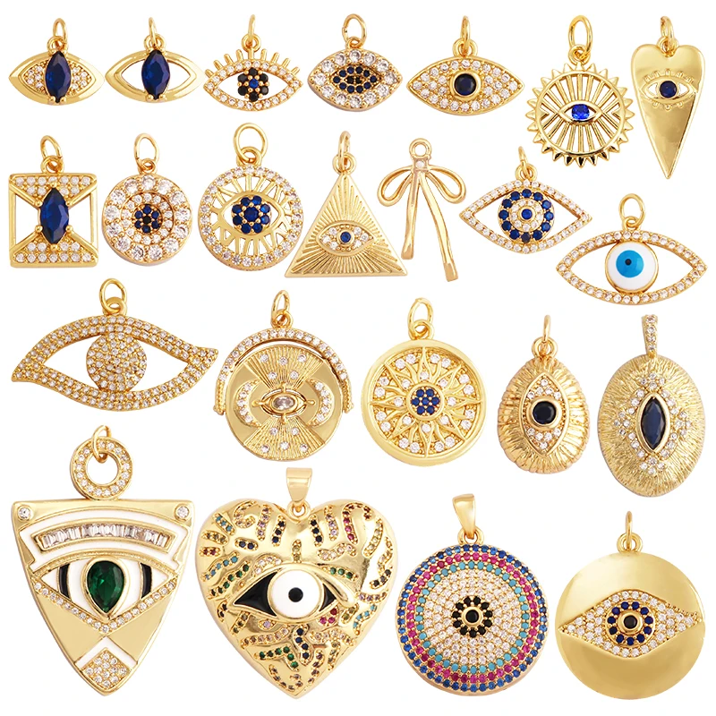 

Light Luxury Retro Lucky Evil Eye Charm Pendant,18K Gold Cubic Zircon Paved,Jewelry Necklace Bracelet Accessories Supplies L52