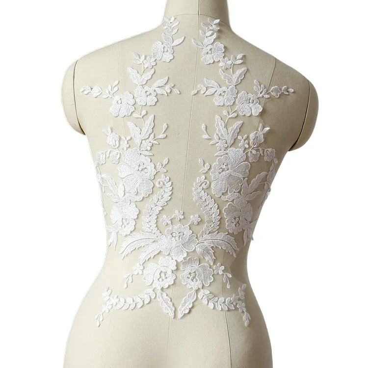 High Quality Cotton Thread Lace Flower Fabric Wedding Dress with Front and Back Decals Handmade DIY Sewing Accessories
