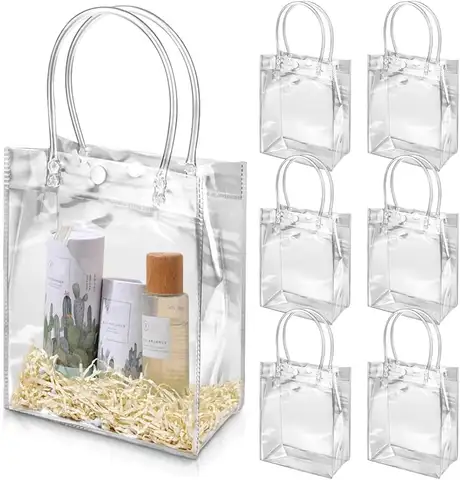 10/20pcsTransparent Soft PVC Gift Tote Packaging Bags With Button Hand Loop Clear Plastic Handbag Cosmetic Bag For Wedding Party