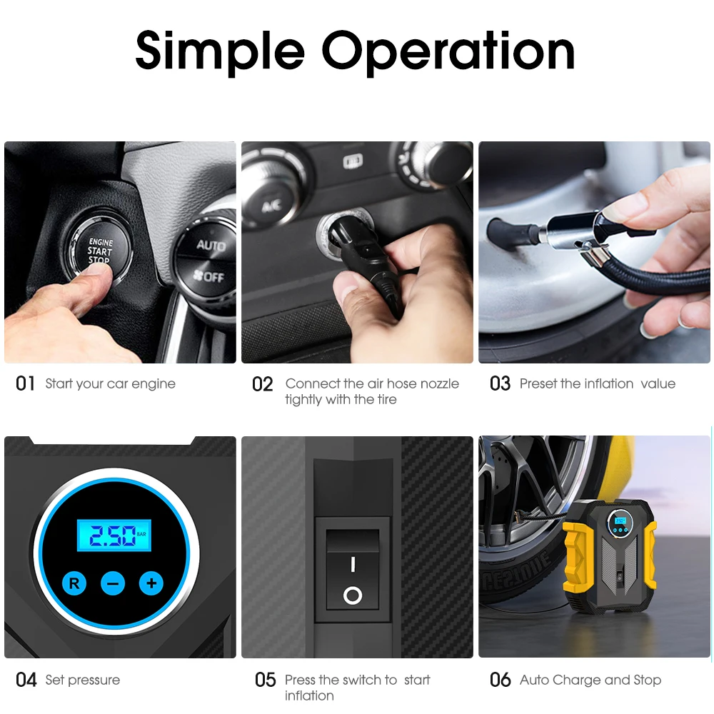 Portable Car Air Compressor Digital Tire Inflator Pump Travel Emergency LED Light Tire Air Pump Compressor for Car