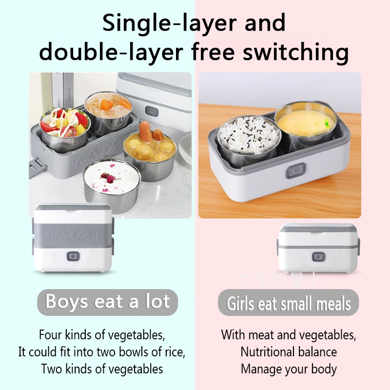 Portable 304 Stainless Steel Heated Lunch Box Home Office Kitchen Bedroom Outdoor Digital Electronic Food Container