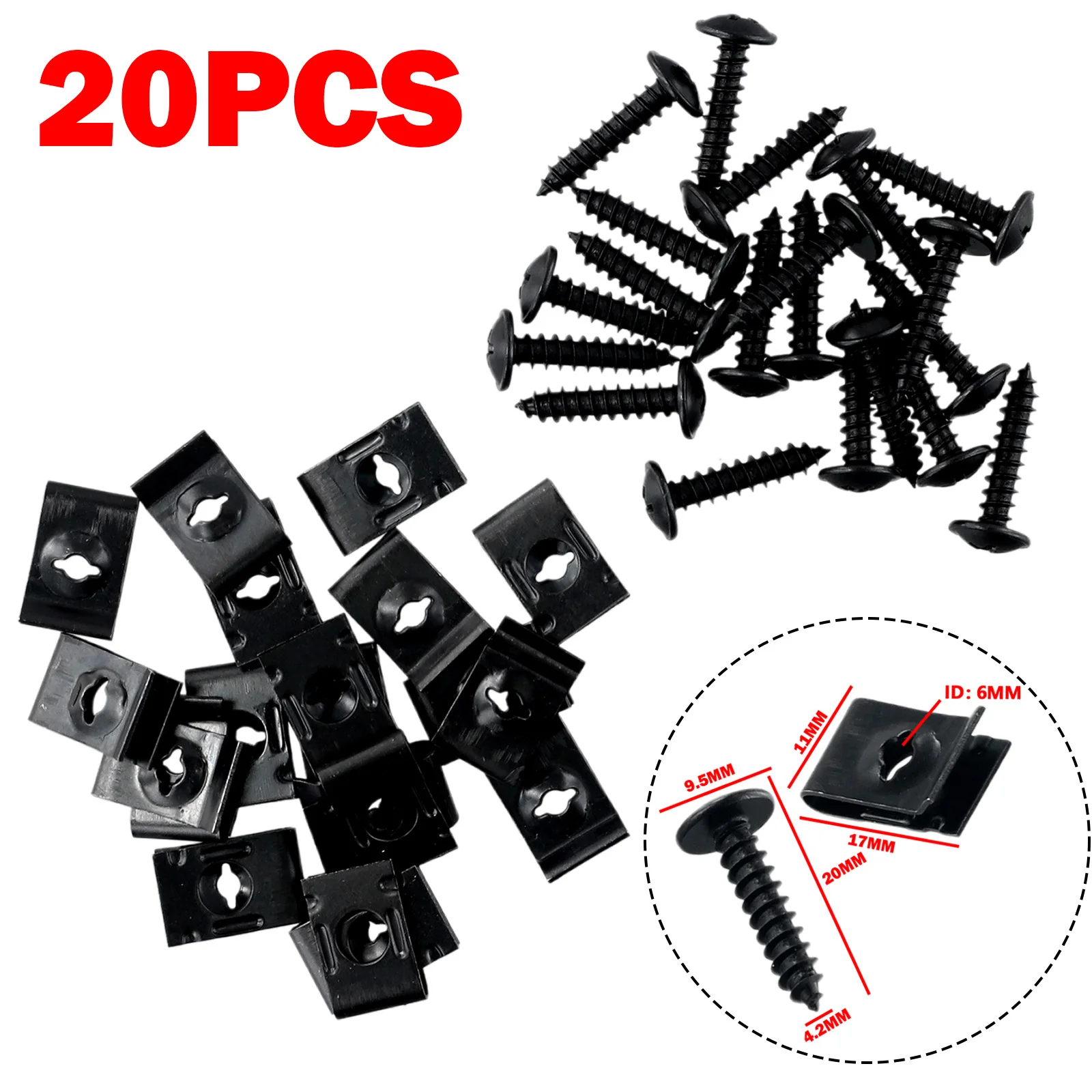 

20Set Car Bumper Trim Panel Fasteners Metal U-type Clip With Screw Car Bumper Trim Panel Fasteners