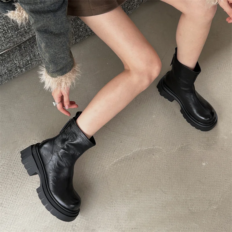 Women Ankle Boots 5cm Chunk Heels Round Toe High Heels Boots For Ladies Punk Fall  Platforms Shoes Black Bottes Talons Femme image 2