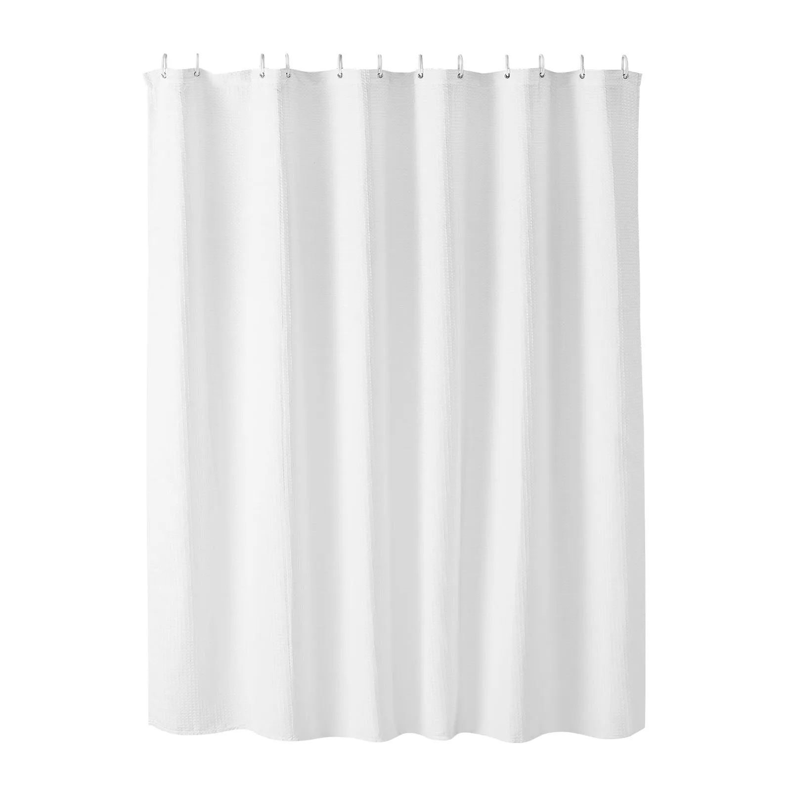 White Fabric Shower Curtain, 240 GSM Weighted Waffle Shower Curtain, Polyester Curtain with Rust-Resistant Hooks, Machine Washable & Water Repellent, 72x72 in for Bathroom Showers, Bath Tubs, Closet or Room Divider, 12 Stainless Steel Grommets, 12 Open Pl