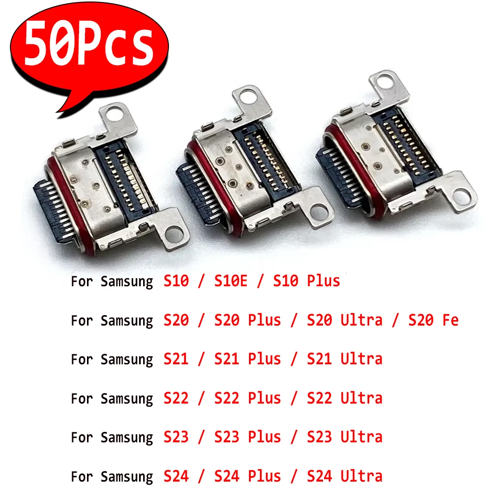 50Pcs，NEW Micro USB Jack Connector Female Charging Socket For Samsung S10e S10 S20 S21 S22 Plus S23 S24 Ultra S20 Fe S25