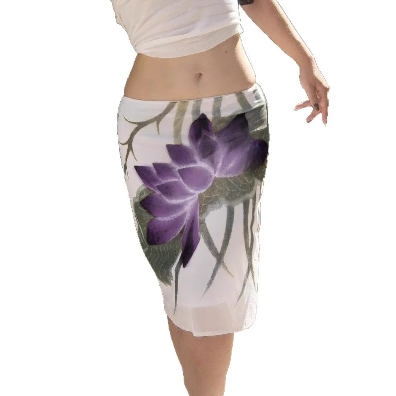 

Юбка миди А-силуэта в американском стиле для отпуска, с завышенной талией, принтом в виде колокольчиков, утягивающая, из сетки, с цветовыми блоками, универсальная