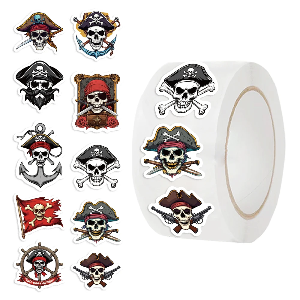 500Pcs/roll Cartoon Pirate Sea Raider Logo Sealing Sticker DIY PVC Laptop Decals Decoration Stiker Reward Gift Toys