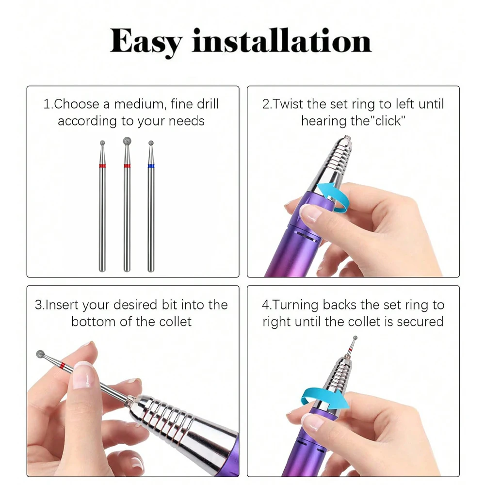 Set di punte per trapano per unghie in metallo da 3 pezzi - Testine di macinazione rotonde professionali per manicure e pedicure, accessorio essenziale per lima per unghie elettrica