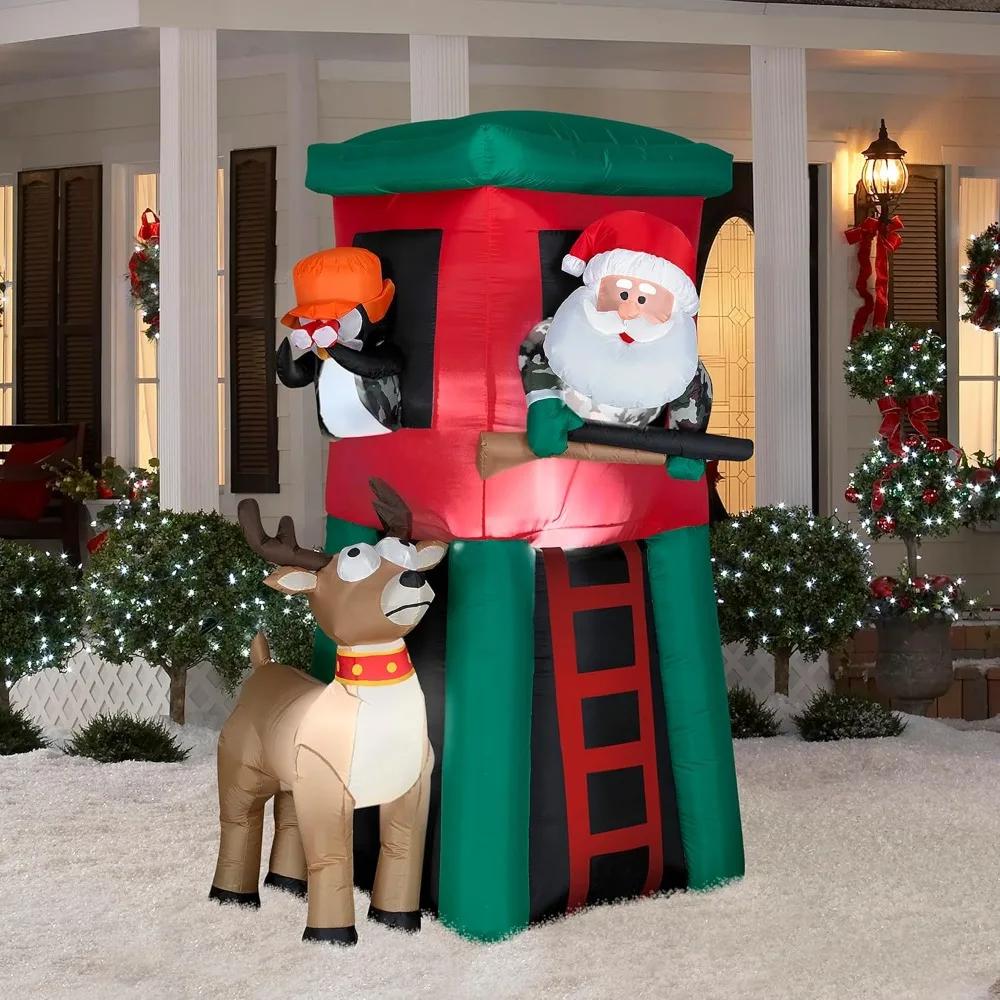 Airblown Inflatable Hunting Santa in Deer Stand Deluxe Yard Decoration