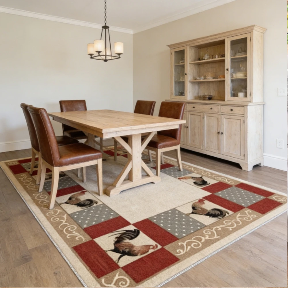 1pc Farmhouse‑Rooster Print Area Rug, Washable Indoor Outdoor Floor Mat for Under‑Bed, Living Room, Home Decor