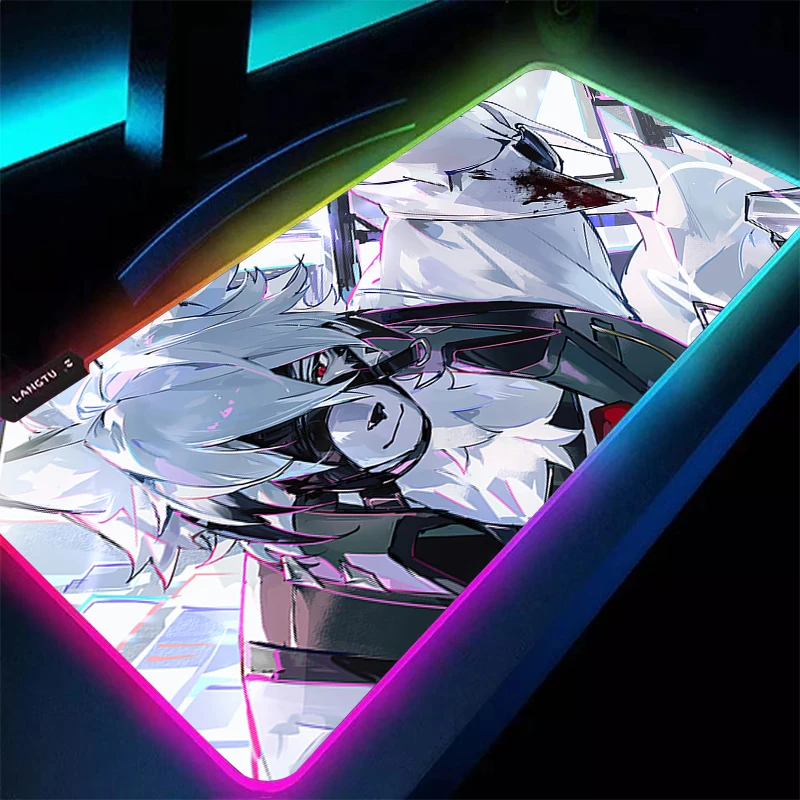 RGB Mouse Pad Anime Gamer Computer Zenless Zone Zero Von Lycaon Mausepad Gaming Accessories LED Tablet Keyboard Pad HD Mousepad