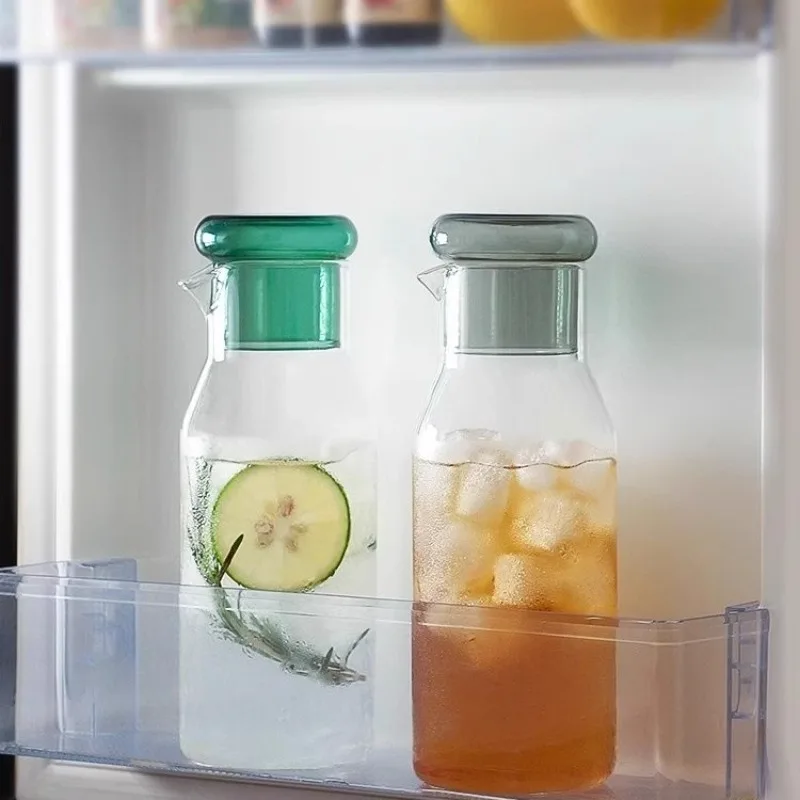 One Person Drinks Large Capacity Fruit Juice Cup  High Borosilicate Glass Cold Water Pot with Colorful Cup Lid Glass Teapot