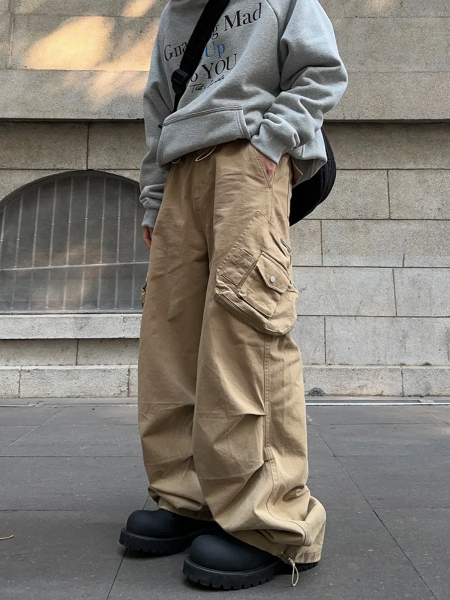 

Повседневные брюки в американском стиле ретро, свободные широкие брюки цвета хаки, десантник, рабочая одежда, брюки, молодежные модные джинсы