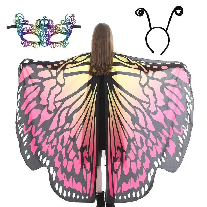 

Butterfly Costume For Women Halloween Girls Cosplay Shawl With Antenna Headband Adults Fairy Wings Cape For Masquerade