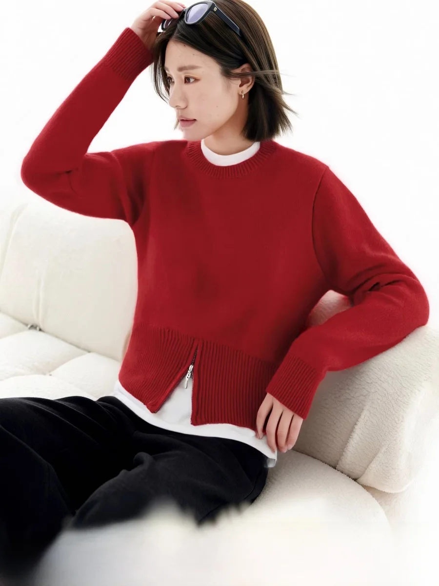 

Red 00% Wool Batwing Sve Knitwear Casual Sle Soft Warm Long Sve round Ne Sweater for Women Winter Faion Top