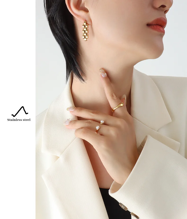 Uhr Kette Ohrringe Schmuck Edelstahl Ohrringe Kreative Schmuck Damen Mode Zubehör Persönlichkeit Trend Großhandel – Detail 5