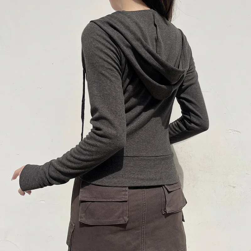 Casual Streetwear Basic Hooded Pockets Sweatshirt Tracksuit Solid Long Sleeve Hoodies Women 2025 Autumn Spring Fashion