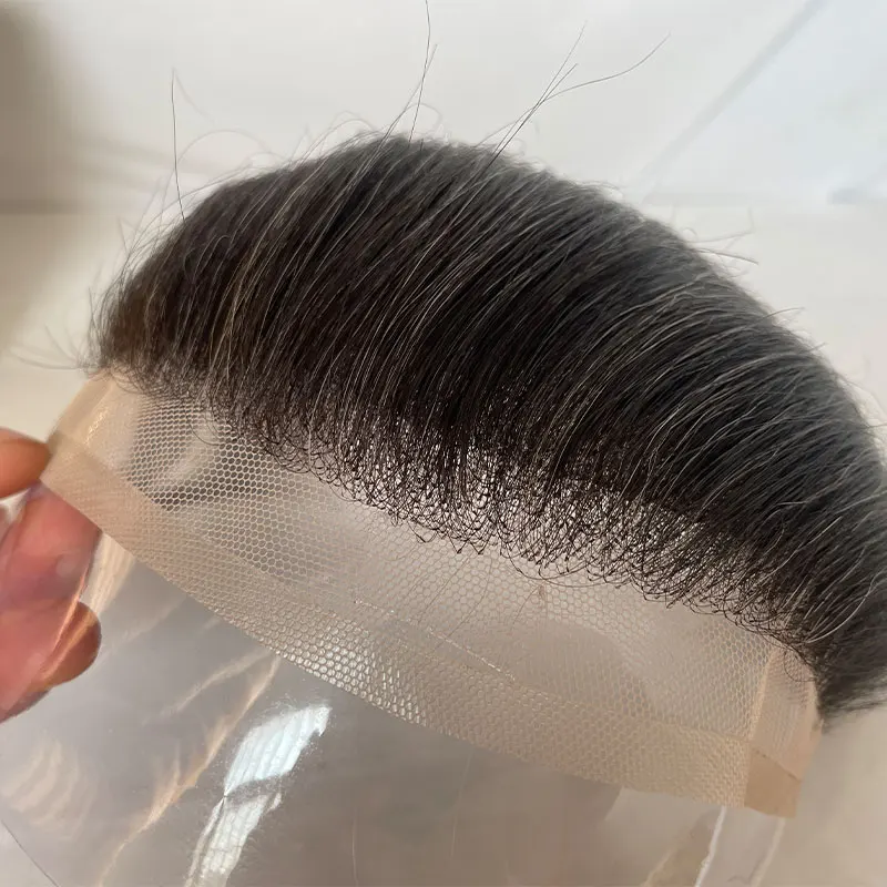 Peluquín de frente para hombres, piel Frontal de encaje Invisible HD, postizos de espalda de PU, Topper de cabello Frontal, Color 1B20, 4x18