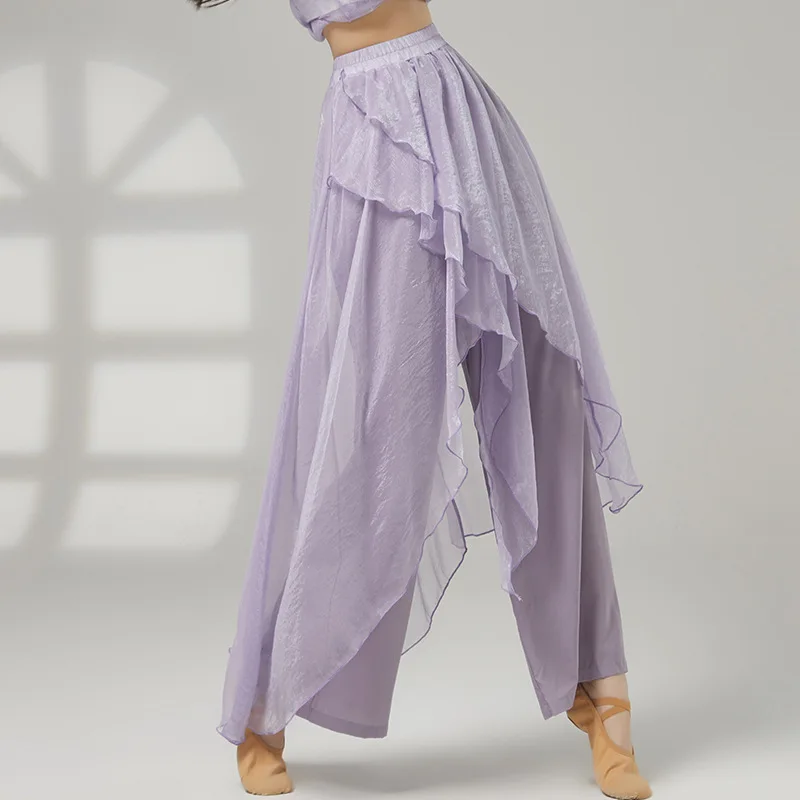 Frauen Klassische Tanz Praxis Hosen Modern Dance Breite bein Hosen Doppel-schicht Fließende Ethnische Tanz Rock Hosen Tanzen kleidung