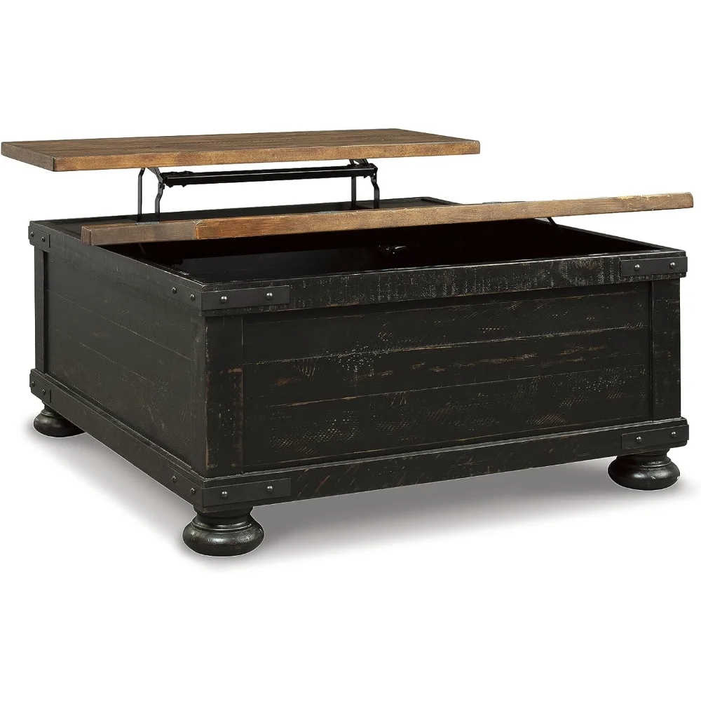 Signature Design by Ashley Valebeck Farmhouse Lift Top Coffee Table with Storage, Distressed Brown & Black Finish