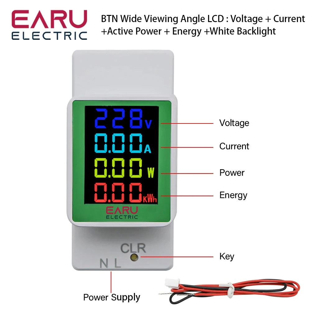 Imagem -03 - Medidor do Monitor da Energia Elétrica Digital Voltímetro Amperímetro Voltímetro Trilho do Ruído 4in ca 110v 220v 100a Tensão Corrente Kwh Volt Amp Kwh