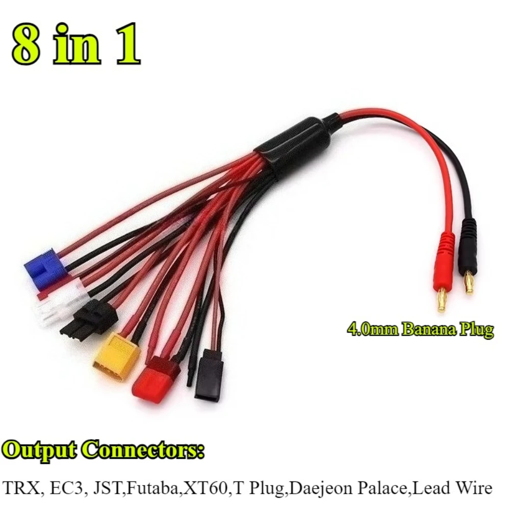 RC Charger Adapter Connector 8 In 1 Charger 4.0mm Banana Plug XT60 TRX Tamiya Lipo for RC Car Drone Imax B6 B6AC Battery Cable