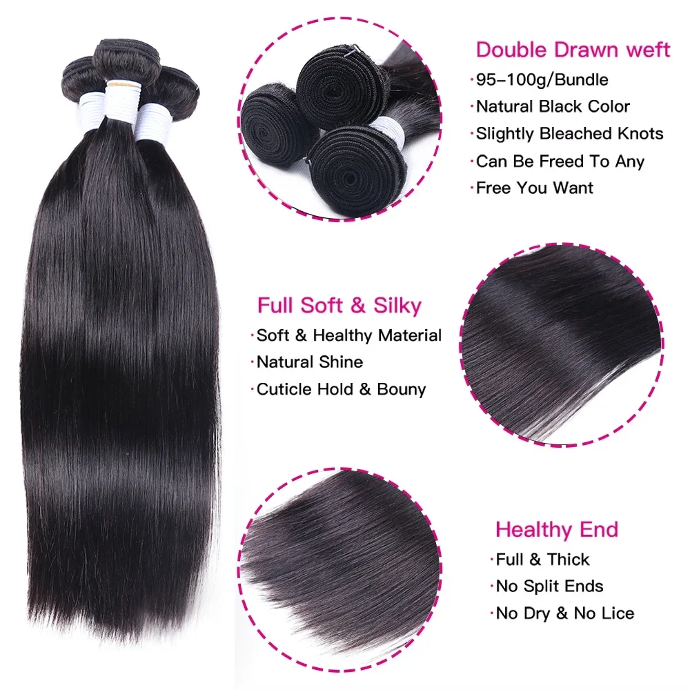 Fasci di capelli umani lisci da 10-40 pollici Fasci di capelli grezzi Capelli umani 3/4 pezzi Fasci di capelli Tissage Estensioni dei capelli brasiliani