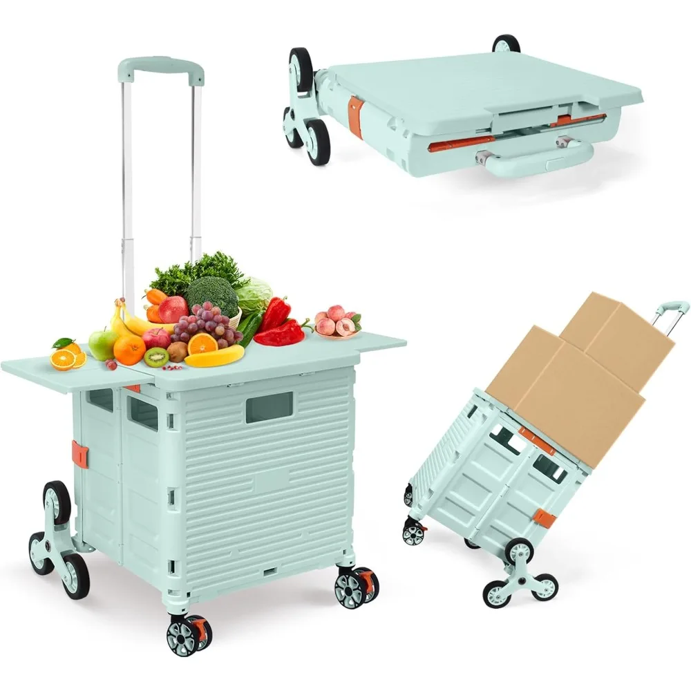 

Foldable Utility Cart with Stair Climbing Wheels,Collapsible Rolling Crate with Magnetic Lid Telescopic Cover,Telescoping