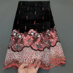 African Nigerian Tulle Lace Fabric with Sequins Embroidery, Sewing Guipure, Velvet Prom Dresses, High Quality, 5Yards PS0056