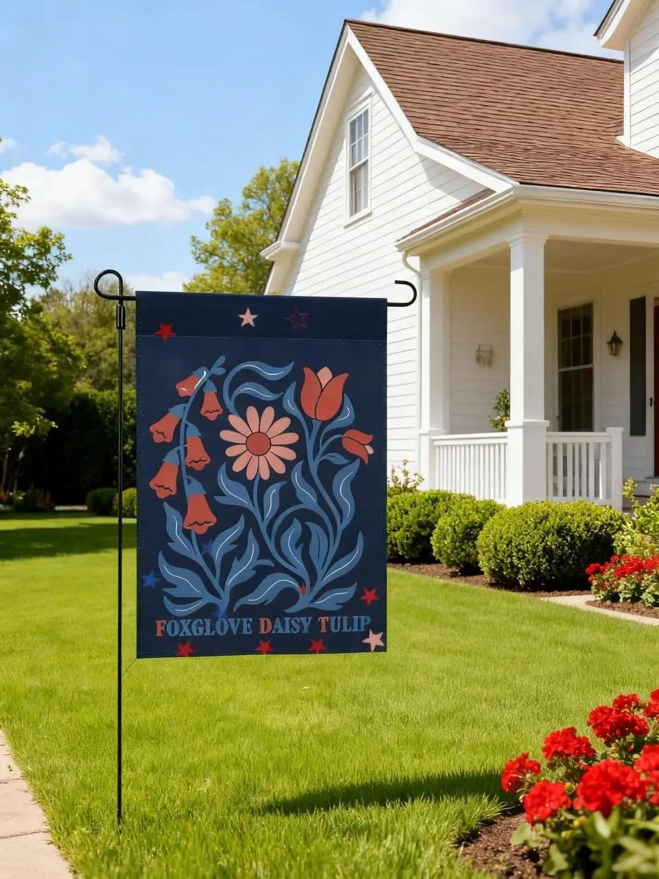Foxglove Daisy Tulip Yard Flag 12.5x18.5inch, Vintage Floral Garden Flag, One Size Double Sided for Porch, Patio, Grassland  GGX