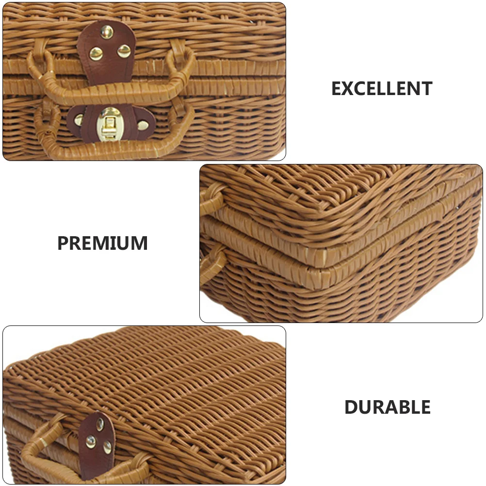

1Pcs Storage Container Natural Style Lock Basket for Outdoor Camping Picnic Food Gift Household Use Hand-Held Basket