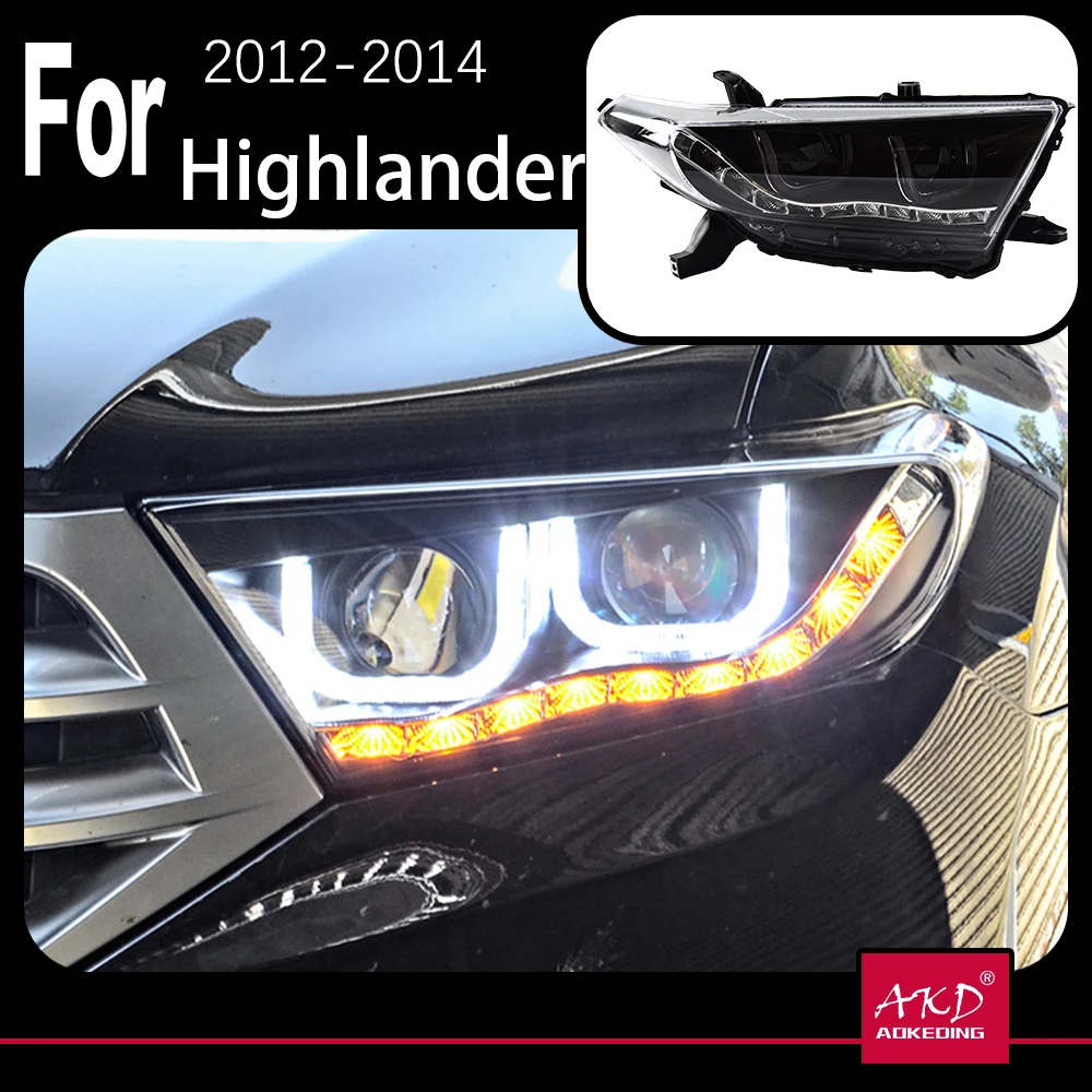 AKD Car Model for Toyota Highlander Headlights 2012-2014 Kluger LED Headlight DRL Hid Head Lamp Angel Eye Bi Xenon Accessories