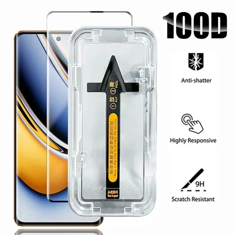 Easy Installation Tempered Glass For Realme 10 11 pro Pro+ Screen Protector Edge on Realme 12pro Gule Support Fingerprint Unlock