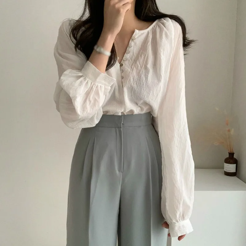 Spring Summer Elegant Vintage Office Lady Fashionable Korean FashionWomen\'s Blouses Wild Shirts Tops