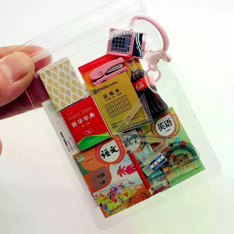 Miniature Dollhouse Books Stationery Set For Children Model For Doll Accessories Mini Simulation Keychain Bag Charm