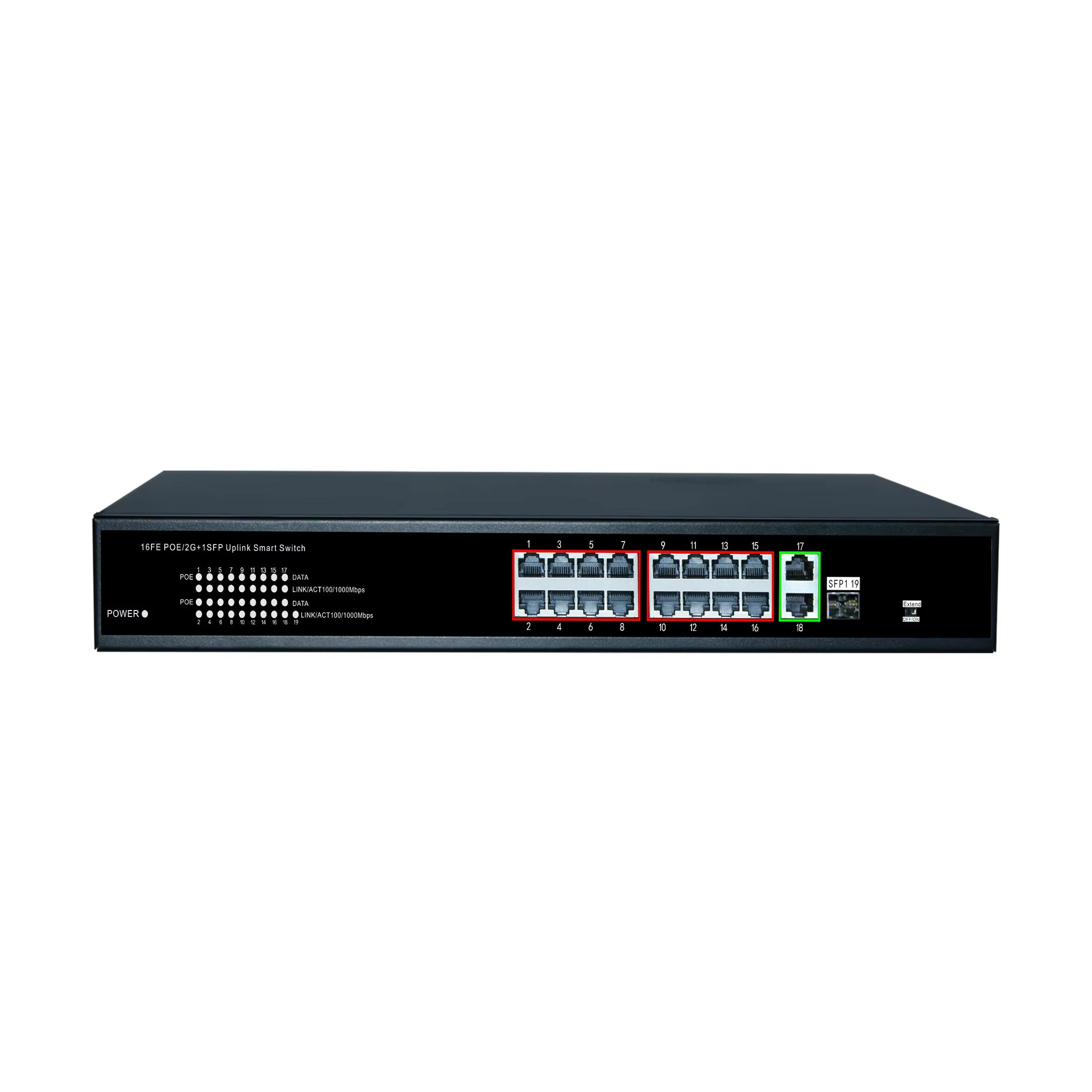 16 Port POE Network Switch 16 *10/100/1000Mbps POE Port + 2*1000M UTP Port with DC52V POE Ethernet Switch