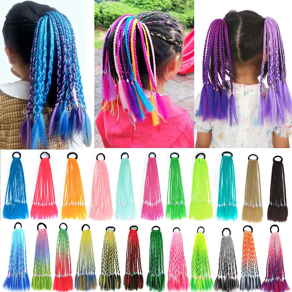 Coleta trenzada con caja corta de colores para niñas, banda elástica para el cabello, banda de goma, accesorios para el cabello, peluca, diadema,