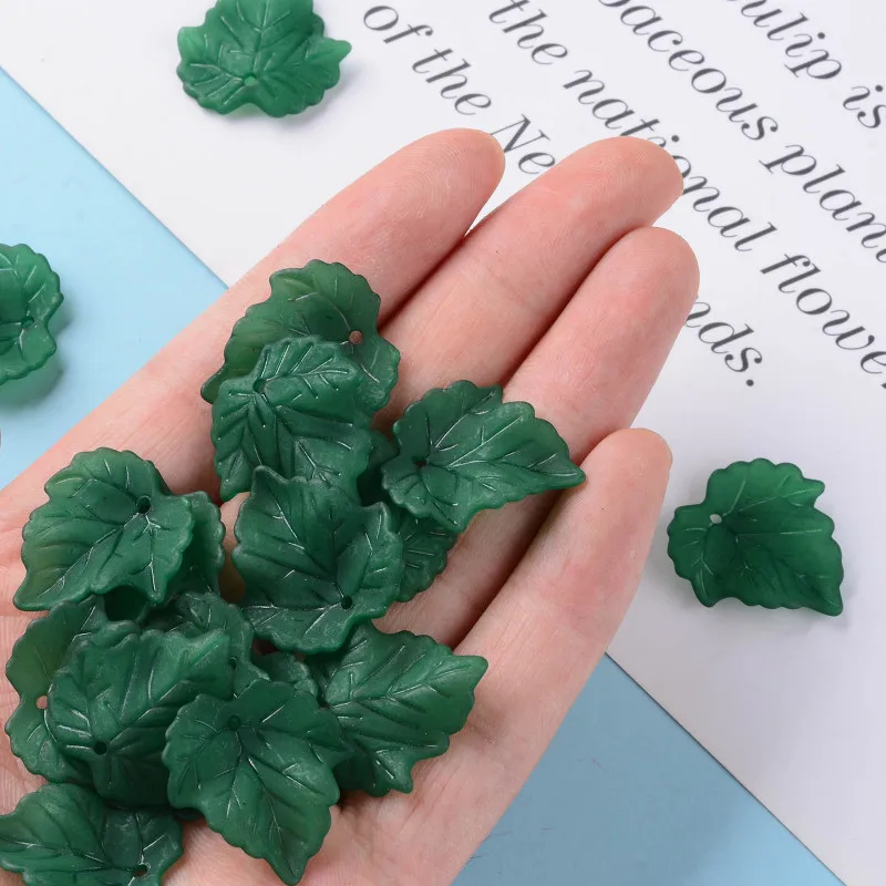 100 pc Autumn Theme Transparent Frosted Acrylic Pendants Maple Leaf Dark Green 24x22.5x3mm Hole: 1mm