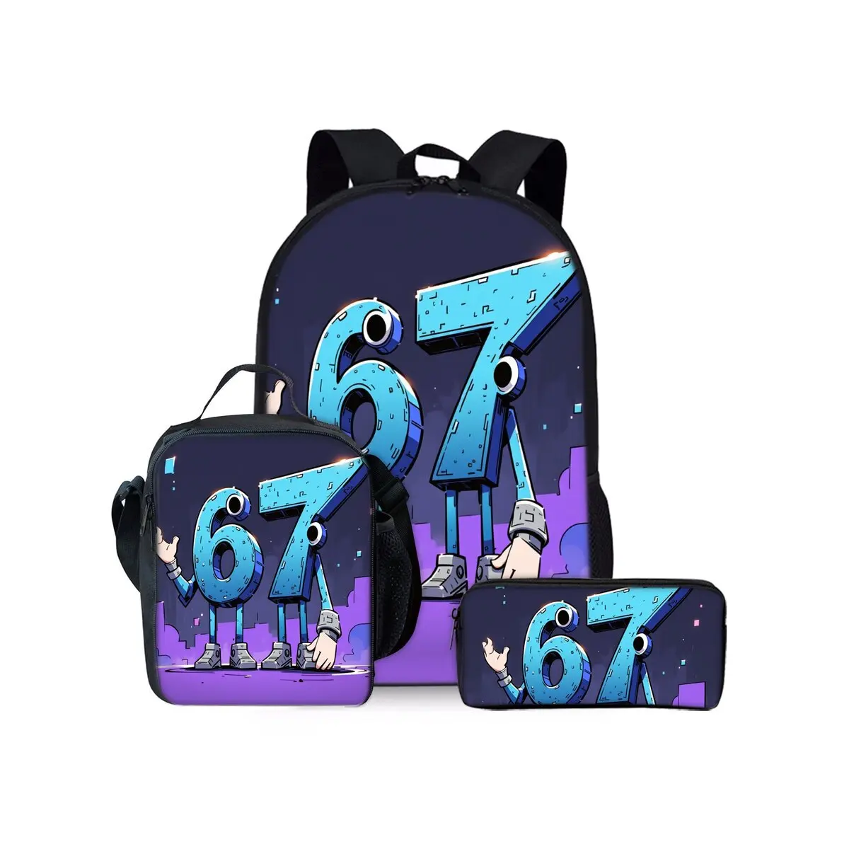Classic Popular Funny Novelty number 6 7 3D Printed 3pcs/Set pupil School Bags Laptop Daypack Backpack Lunch bag Pencil Case