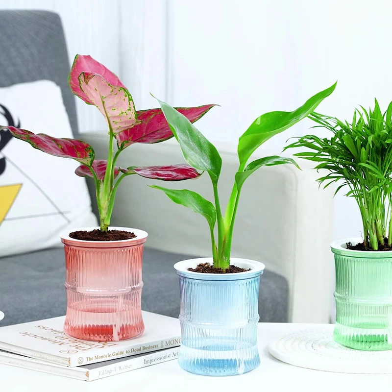 Lazy Hydroponic Flower Pot Automatic Water-Absorbing Flowerpot Transparent Double Layer Plastic Self Watering Planter Office