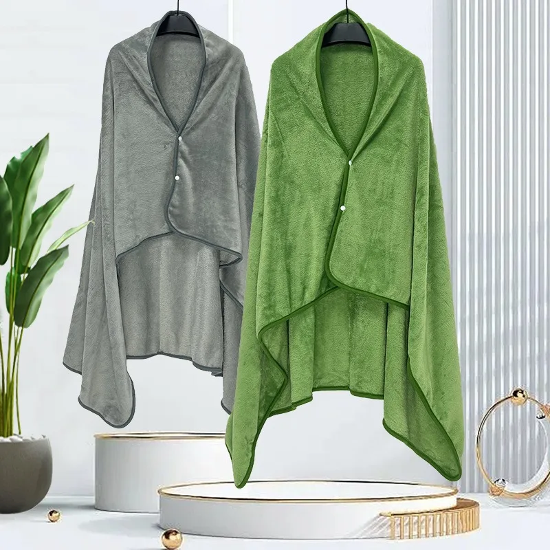 Flannel Shawl Blanket, Multi-functional Travel Blanket, Throw Pillow, Dual-purpose Nap Blanket, Embroidered Logo, Foldable Cape