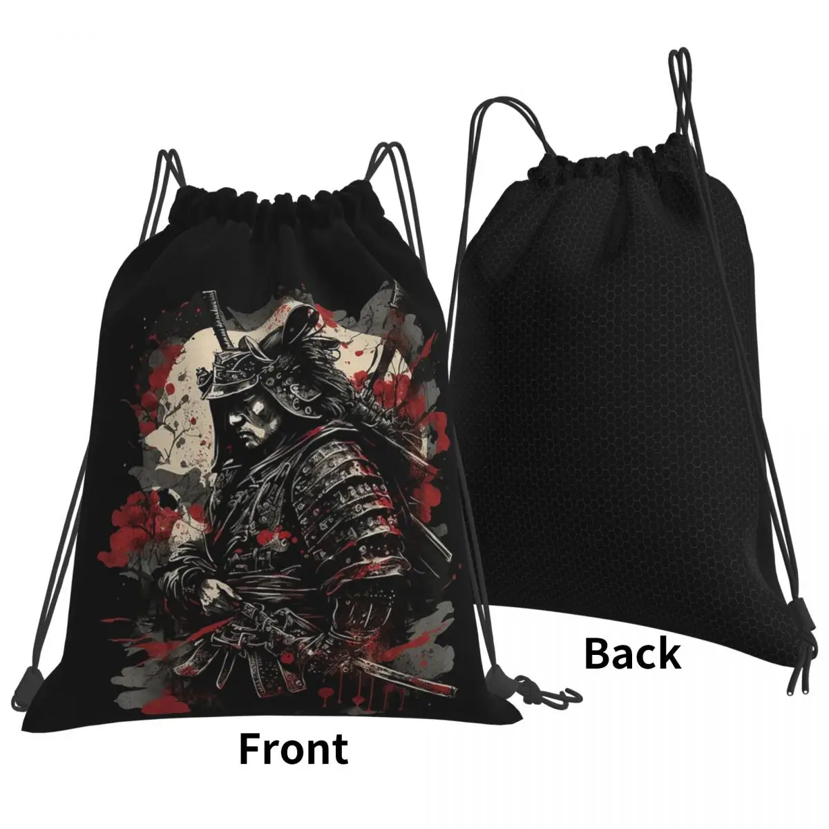 Japanese Samurai Warrior Backpacks Casual Drawstring Bundle Pocket Sports Bag Book Bags for Man Woman School