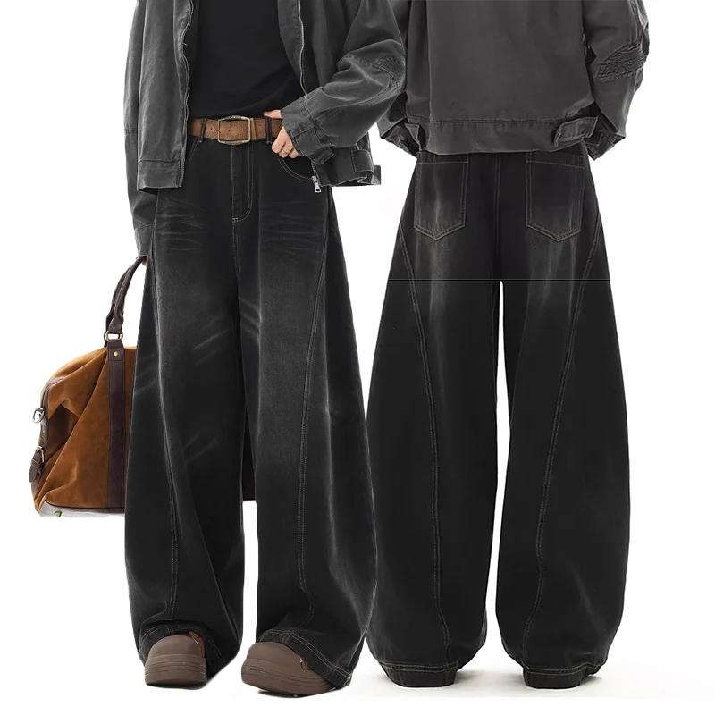 

Fashion Curved Knife Jeans Mens Casual High Street Denim Pants Spring Autumn Wide Leg Streetwear Hiphop Essentials Trousers